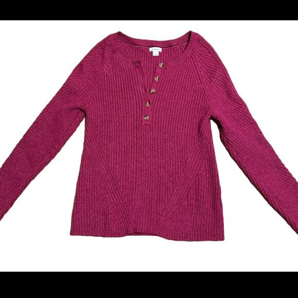 Sundance Birdie Ribbed Henley Sweater Large Berry Pink Soft Silk Winter Casual - Picture 3 of 7